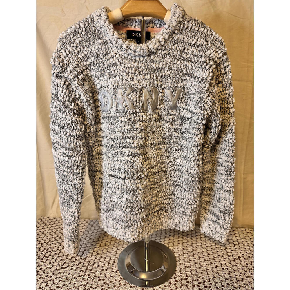 DKNY‎ Girl's Sweater Chunky Knit Gray White Size L